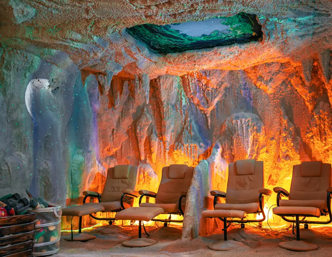 Crystal Salt Cave interior with authentic Transylvanian salt walls - Natural halotherapy room in Borehamwood